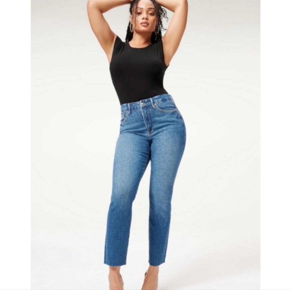 NWT Good American Good Classic Skinnyish Hi-Rise Raw Hem Jeans 25